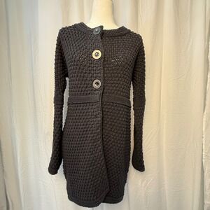 Oui Moments chunky Knit Cardigan Sweater Duster Long Sleeve Button Up Gray